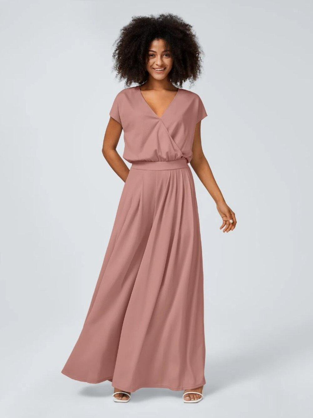 Halara XS Petite V Neck Short Sleeve Wide Leg Flowy Waffle Jumpsuit w/Pocket